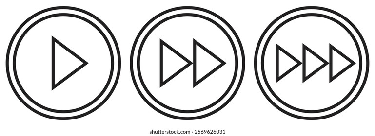 Simple Playback Control Icons with Triple Variants. Isolated On Transparent Background.