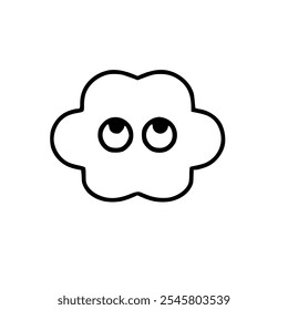 Simple, playful cloud icon with cartoon-style eyes looking upward. Minimalistic and cute design, ideal for use in children's illustrations, digital stickers, weather graphics, or fun