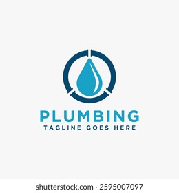 Simple Plumbing logo vector with water drop and circle plumbing pipe design