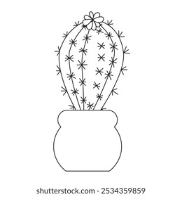 Simple plump blooming cactus in doodle style. Vector illustration isolated on white background.