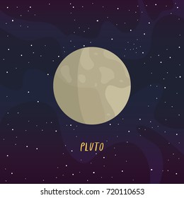 simple pluto planet on cosmic background. solar system set. can be used for posters, greeting cards or party invitation