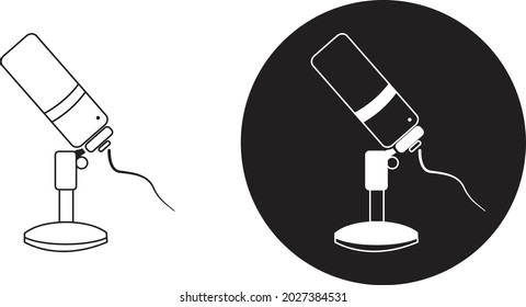 simple podcast logo design, mic icon on black and white background