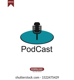 simple podcast or radio logo design inspiration with mic concept - vector