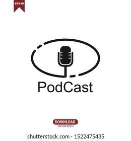 simple podcast or radio logo design inspiration with mic concept - vector