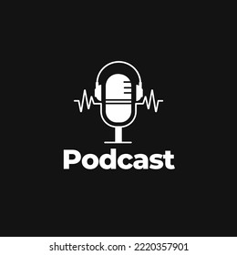 simple podcast or radio logo design inspiration with mic and headphone for Streaming Podcast Broadcast Radio Channel Business Brand Simple Modern Logo Design.