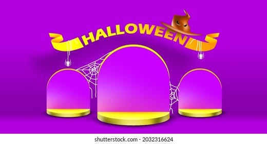Simple podium and stage with halloween gravestone concept.Display product with witchcraft hat