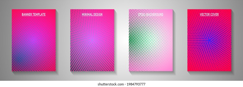 Simple point screen tone gradation front page templates vector set. Business catalog faded screen tone patterns. Retro cartoon comics style cover page layouts. Rectangle folders.