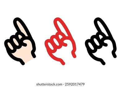 Simple pointing finger illustration set in three colors.
