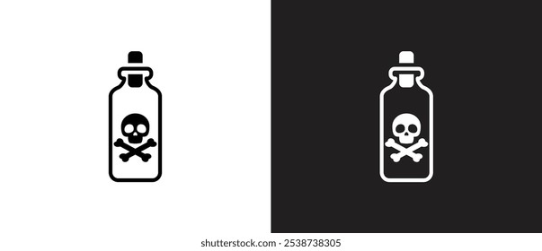 Simple poison bottle icon, Hazmat Label on packaging bottle. Poison Bottle, dangerous material sign vector icon. Chemical bottle with label danger sign illustration on black and white background.