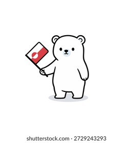 Simple polar bear mascot holding small greenland flag
