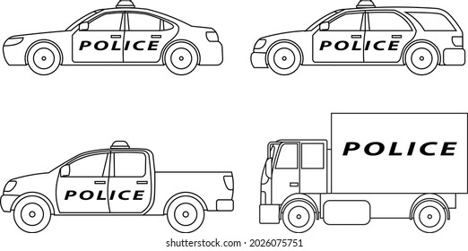 Simple police car drawing for coloring book. Suitable for children's coloring book stock