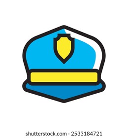 Ilustración vectorial simple del icono del sombrero de la policía, icono del carácter de la historieta para el cabrito, aislado en el fondo blanco. 