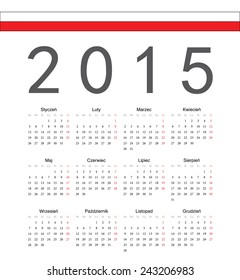 Simple Polish 2015 year vector calendar. Week starts from Monday.