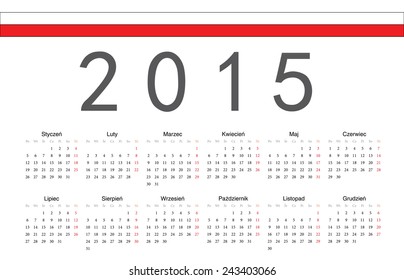 Simple Polish 2015 year vector calendar. Week starts from Monday.