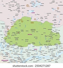 Simple political map of Bhutan