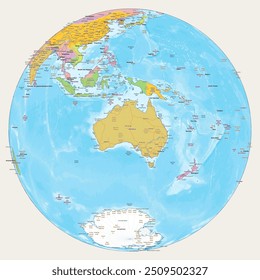 Simple political map globe Australia centered
