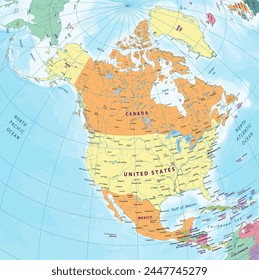 Simple political map of North America