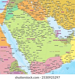 Mapa político simples de Arábia Saudita