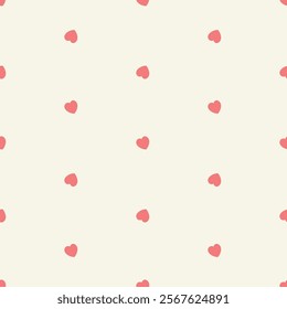 Simple Polka Dot Heart Seamless Pattern on a Cream Background Endless texture for textile, wallpaper, wrapping paper, fabric, packaging Valentine's Day