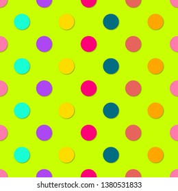 Simple polka dots colorfull seamless pattern. 3d vector background. Retro style print.