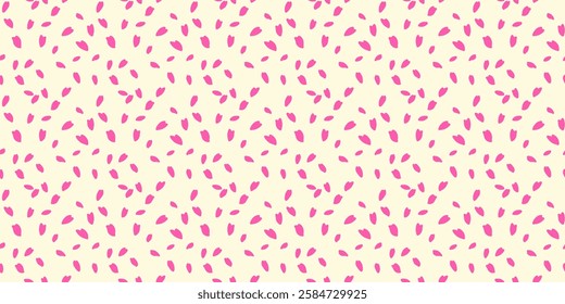 Simple polka dots, drops, spots seamless pattern. Creative pink tiny random snowflakes, circles print on a light background. Vector hand drawn sketch. Contemporary minimalist ornament