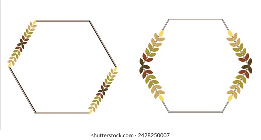 Simple polygon border frame with autumn leaves colors vector clipart 7