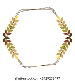 Simple polygon hexagon border frame with autumn leaves colors transparent vector clipart 11