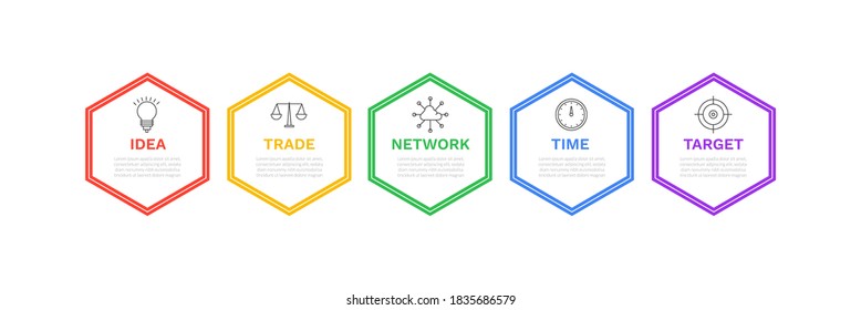 Simple polygonal infographics design with five steps. Chart process template. Modern vector for company or corporate business project and presentation. 