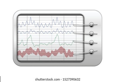 Simple Polygraph Vector Illustration In Realistic Style, Lie Detector Test With Recorders And Data Graphs, Truth Test Or Physiological Monitoring Concept