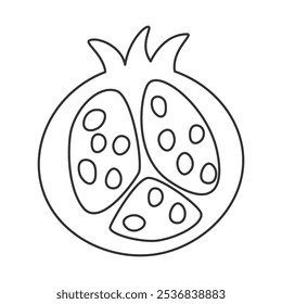 Simple pomegranate half silhouette icon with contour details and visible seeds.