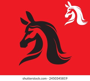 SIMPLE PONY HORSE HEAD LOGO, silhouette of great mane head vector illustrations