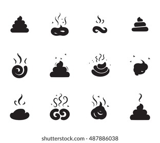 Simple Poop Icons of Different Shapes Isolated On White Background