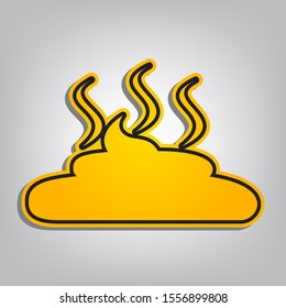Simple Poop sign illustration. Flat orange icon with overlapping linear black icon with gray shadow at whitish background. Illustration.