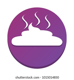 Simple Poop sign illustration. Vector. White icon with flat shadow on purpureus circle at white background. Isolated.