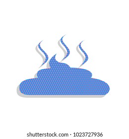 Simple Poop sign illustration. Vector. Neon blue icon with cyclamen polka dots pattern with light gray shadow on white background. Isolated.