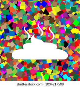 Simple Poop sign illustration. Vector. White icon on colorful background with seamless pattern from squares.