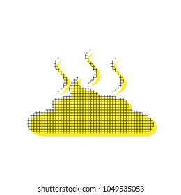 Simple Poop sign illustration. Vector. Yellow icon with square pattern duplicate at white background. Isolated.