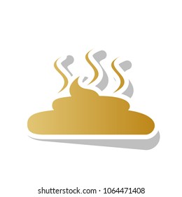 Simple Poop sign illustration. Vector. Golden gradient icon with white contour and rotated gray shadow at white background.