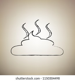 Simple Poop sign illustration. Vector. Brush drawed black icon at light brown background.