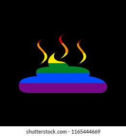 Simple Poop sign illustration. Vector. Icon with colors of LGBT flag at black background.