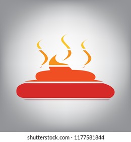 Simple Poop sign illustration. Vector. Horizontally sliced icon with colors from sunny gradient in gray background.