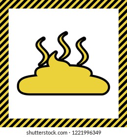 Simple Poop sign illustration. Vector. Warm yellow icon with black contour in frame named as under construction at white background. Isolated.