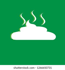Simple Poop sign illustration. Vector. White flat icon with yellow striped shadow at green background.
