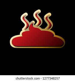 Simple Poop sign illustration. Vector. Red icon with small black and limitless shadows at golden sticker on black background.