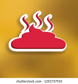 Simple Poop sign illustration. Vector. Magenta icon with darker shadow, white sticker and black pop art shadow on golden background.
