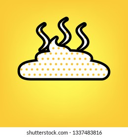 Simple Poop sign illustration. Vector. Yellow polka dot white icon with black contour at warm yellow background.