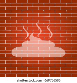 Simple Poop sign illustration. Vector. Whitish icon on brick wall as background.