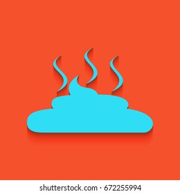 Simple Poop sign illustration. Vector. Blue icon with soft shadow putted down on flamingo background.