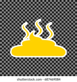 Simple Poop sign illustration. Vector. Yellow icon with white contour on dark transparent background.