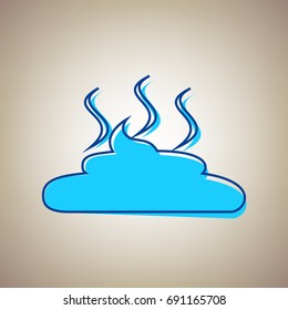 Simple Poop sign illustration. Vector. Sky blue icon with defected blue contour on beige background.